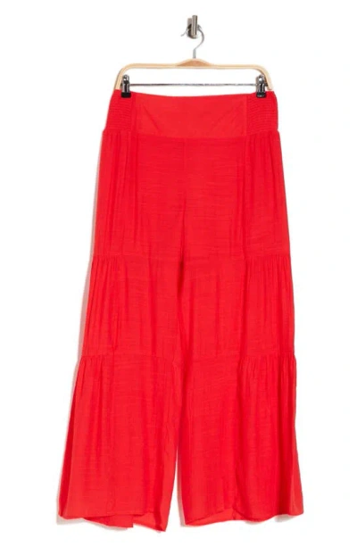 Nanette Lepore Smocked Wide Leg Pleat Pants In Poppy Red