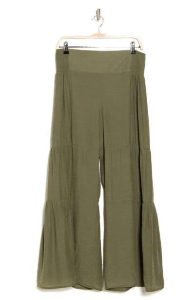 Nanette Lepore Smocked Wide Leg Pleat Pants In Prairie Sage