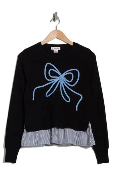 Nanette Lepore Soutache Bow Twofer Sweater In Black