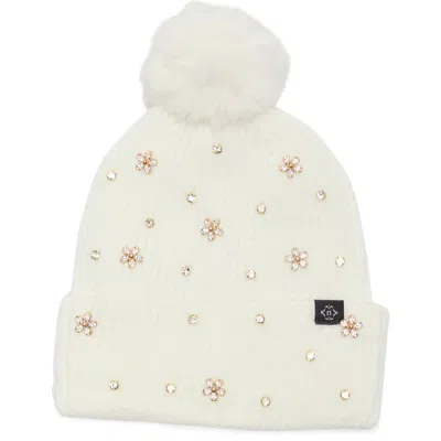 Nanette Lepore Square Stud Pom Beanie In White