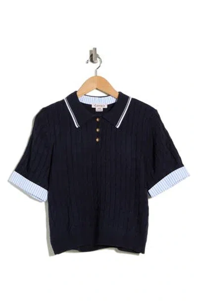 Nanette Lepore Stripe Cable Knit Polo Sweater In Black