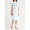 Nanette Lepore Stripe Pointelle Stitch Sweater Dress In Blue