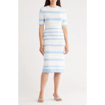 Nanette Lepore Stripe Pointelle Stitch Sweater Dress In Blue