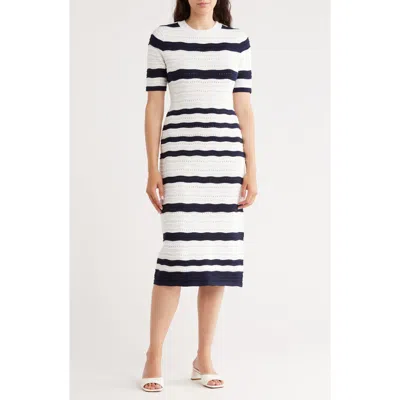 Nanette Lepore Stripe Pointelle Stitch Sweater Dress In Multi
