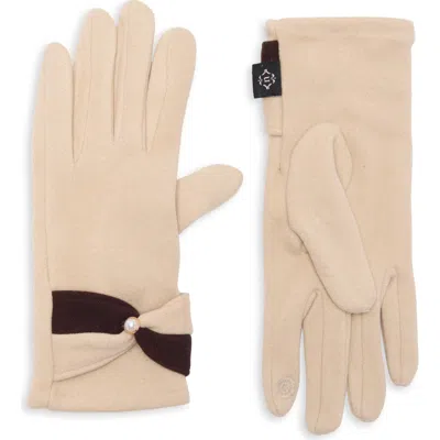 Nanette Lepore Tech Gloves With Faux Pearl Detail In Beige