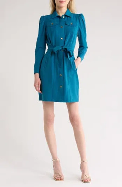 Nanette Lepore Tie Waist Long Sleeve Shirtdress In Ink Blue