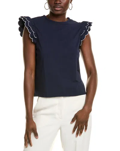 Nanette Lepore Tiered Scallop Sleeve Top In Blue