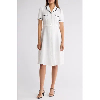 Nanette Lepore Tipped Scalloped Trim Shirtdress In White