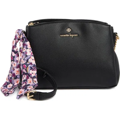 Nanette Lepore Triple Section Crossbody Bag With Scarf In Black