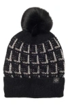 Nanette Lepore Tweed Knit Beanie With Faux Fur Pompom In Black
