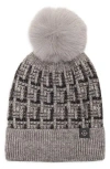 Nanette Lepore Tweed Knit Beanie With Faux Fur Pompom In Gray