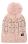Nanette Lepore Tweed Knit Beanie With Faux Fur Pompom In Pink