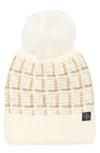 Nanette Lepore Tweed Knit Beanie With Faux Fur Pompom In White
