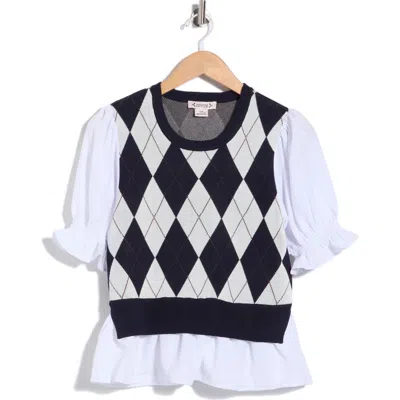 Nanette Lepore Twofer Ruffle Trim Sweater In Navy