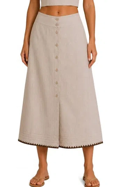 Nanette Lepore Whipstitch Buttoned Midi Skirt In Brown