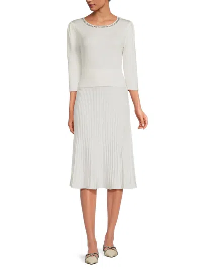 Nanette Lepore Women's 2-piece Ribbed Sweater & Midi Skirt Set In White