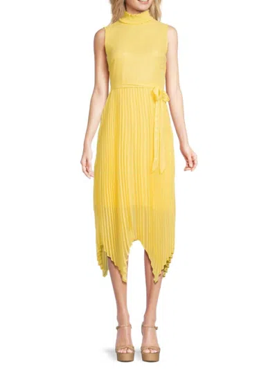 Nanette Lepore Women's Belted Accordion Pleat Midi Dress In Yellow Glimmer