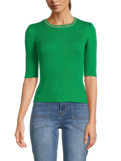 Nanette Lepore Women's Chain Ribbed Sweater In Evergreen