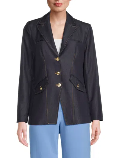 Nanette Lepore Nanette  Women's Chambray Notch Lapel Blazer In Vintage Blue