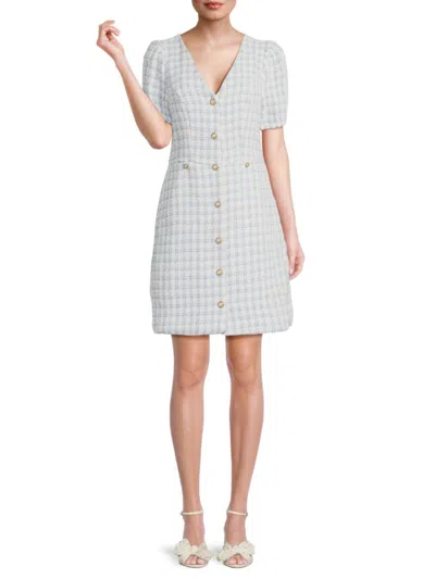 Nanette Lepore Nanette  Women's Checked Tweed Mini Dress In Blue White