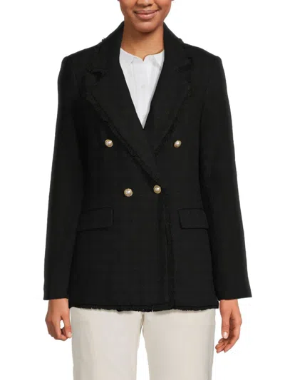 Nanette Lepore Women's Double Breasted Frayed Blazer In Very Black