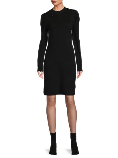 Nanette Lepore Nanette  Women's Floral Mini Sweater Minidress In Very Black