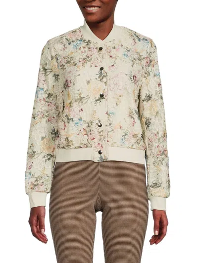 Nanette Lepore Women's Floral Lace Bomber Jacket In Ivory Multi