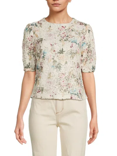 Nanette Lepore Women's Floral Lace Top In Ivory Multi