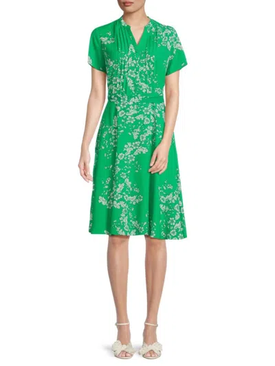 Nanette Lepore Women's Floral Pintuck Pleat Belted Dress In Green