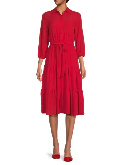 Nanette Lepore Women's Flounce Hem Belted Midi Dress In Crimson Ruby