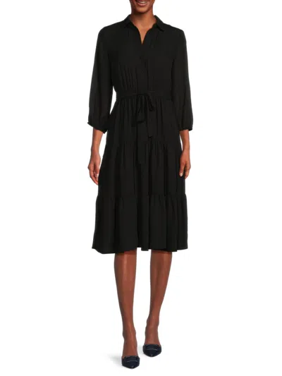 Nanette Lepore Women's Flounce Hem Belted Midi Dress In Very Black