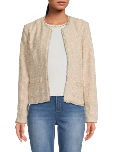 Nanette Lepore Women's Frayed Open Front Jacket In Warm Sand