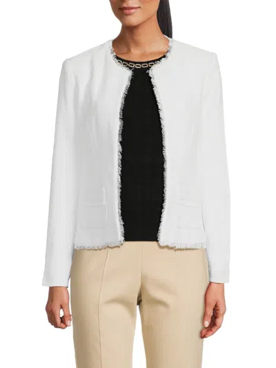 Nanette Lepore Women's Frayed Open Front Jacket In White