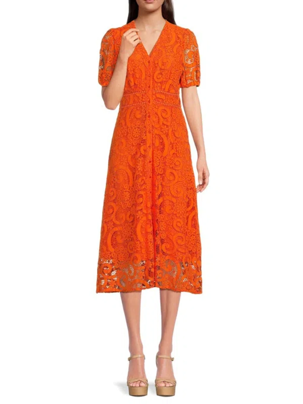Nanette Lepore Nanette Women's Lace Midi Dress In Poppy | ModeSens