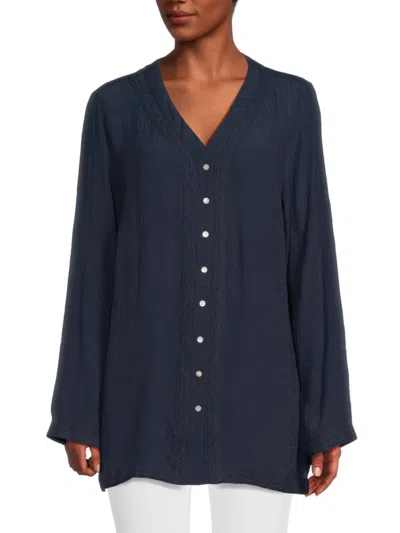 Nanette Lepore Women's Lace Trim Tunic Shirt In Navy