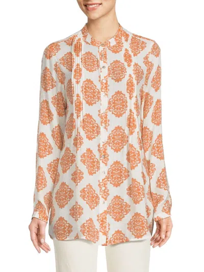 Nanette Lepore Women's Motif Print Pleated Shirt In Tangerine