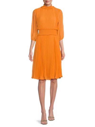 Nanette Lepore Women's Pleated Fit & Flare Dress In Orange Crush