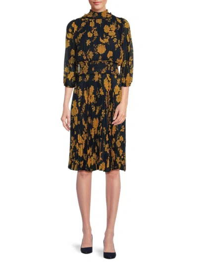 Nanette Lepore Women's Pleated Floral Knee Fit & Flare Dress In Navy