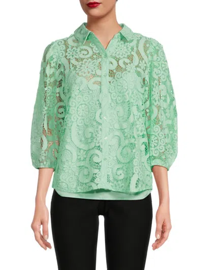 Nanette Lepore Women's Point Collar Lace Shirt In Mint Crush