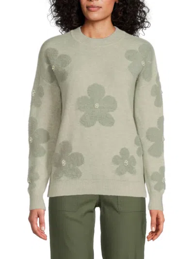 Nanette Lepore Women's Retro Pearl Floral Sweater In Light Sage