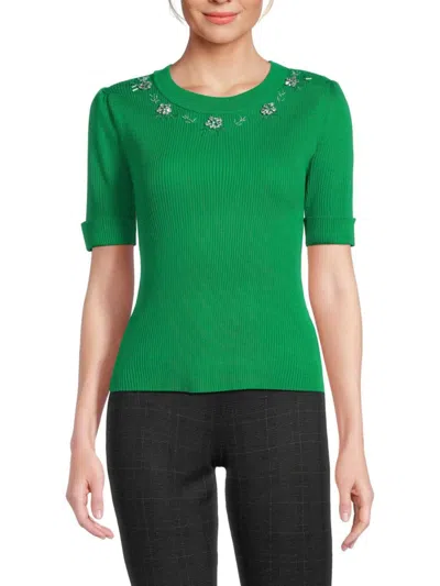 Nanette Lepore Women's Ribbed Embellished Sweater In Green