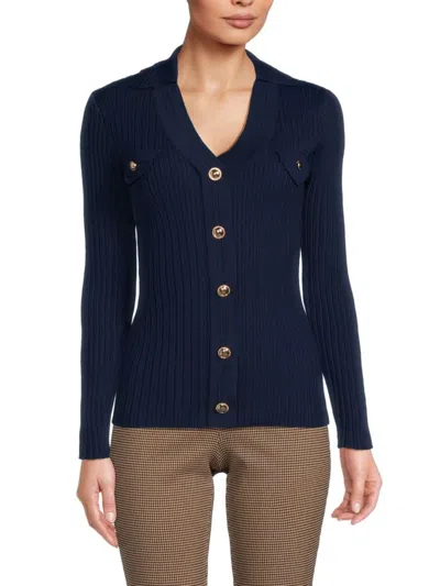 Nanette Lepore Women's Ribbed Faux Button Sweater In Navy