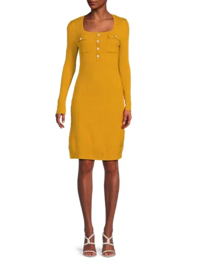 Nanette Lepore Nanette  Women's Ribbed Sweater Dress In Gold Ray