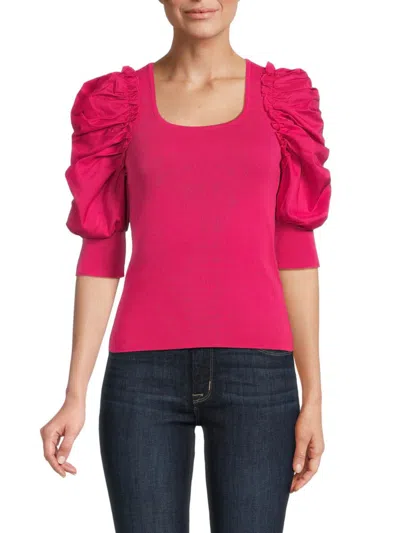 Nanette Lepore Women's Ruched Sleeve Knit Top In Rose Tropic