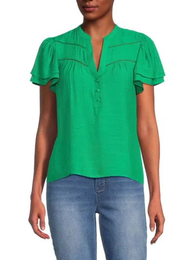 Nanette Lepore Women's Ruffle Sleeve Button Blouse In Lily Pad