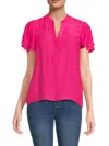 Nanette Lepore Women's Ruffle Sleeve Button Blouse In Rose Tropical