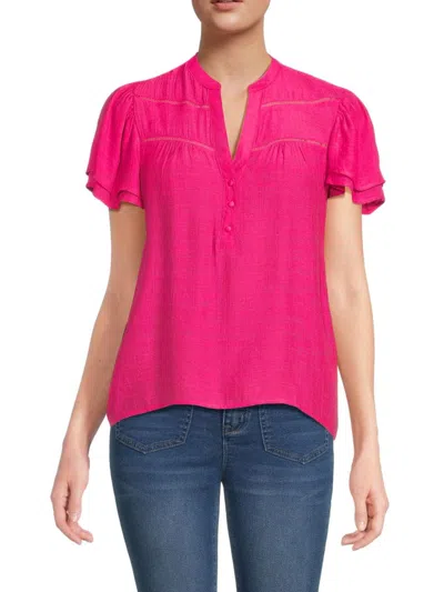 Nanette Lepore Women's Ruffle Sleeve Button Blouse In Rose Tropical