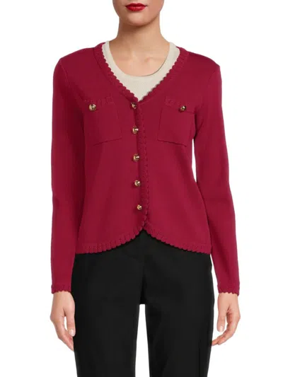 Nanette Lepore Nanette  Women's Scalloped Cardigan In Crimson Ruby