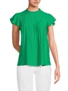 Nanette Lepore Women's Solid Ruffle Pleated Top In Lily Pad