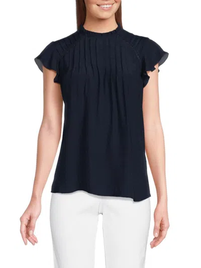 Nanette Lepore Women's Solid Ruffle Pleated Top In Nanette Navy